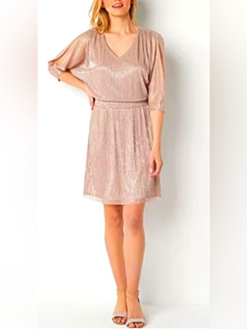 MSK Shimmery Rose Gold V-Neck Dress